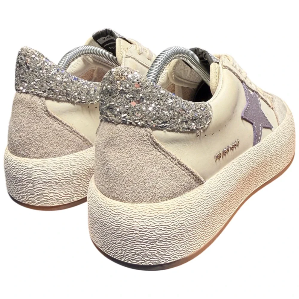 VINTAGE HAVANA Lucy Star Women's 8 Sneaker Leather Suede Cream Silver Platform